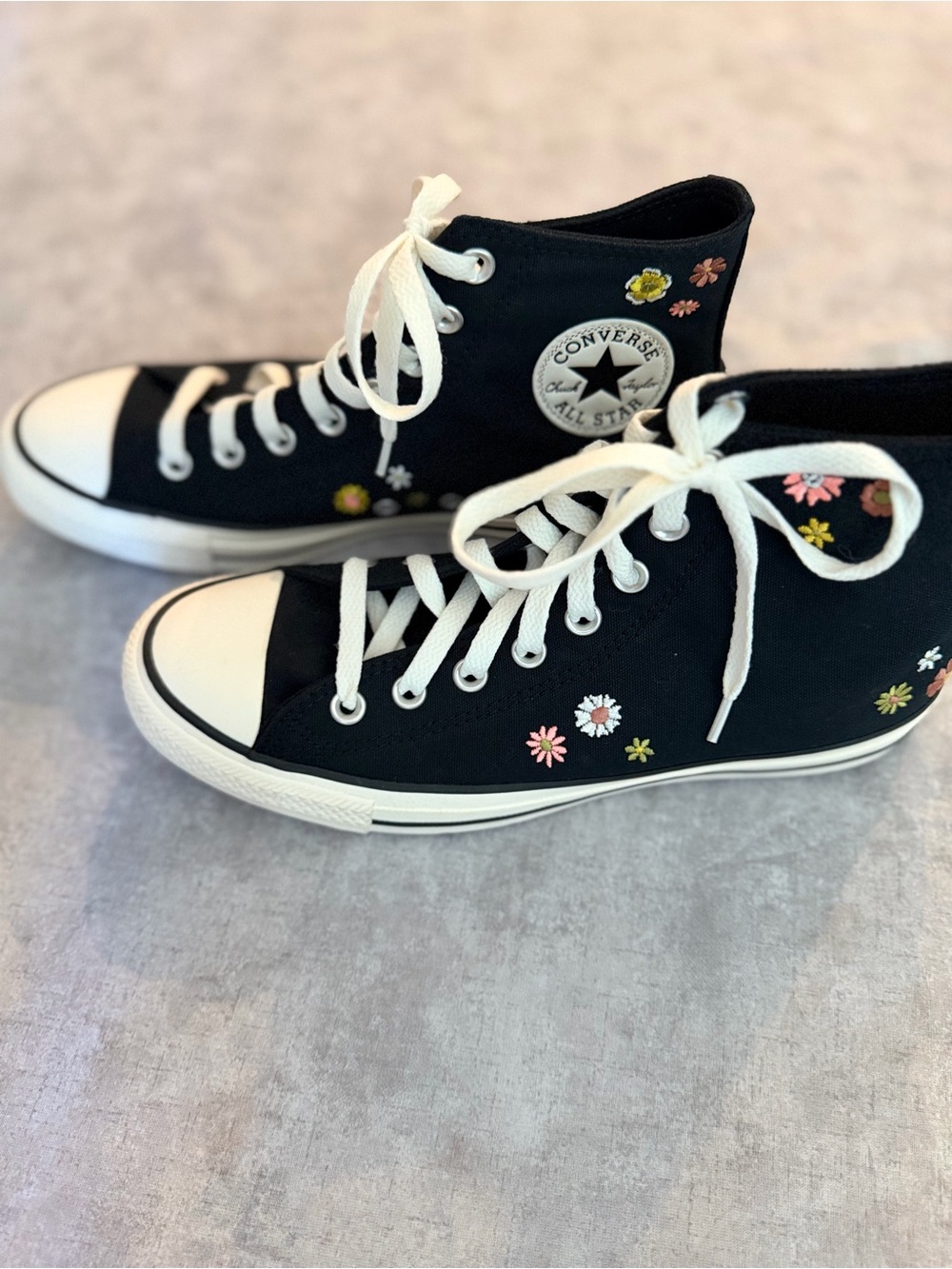 Converse Black High-Top Sneakers with Pink, Yellow & White Floral Embroidery